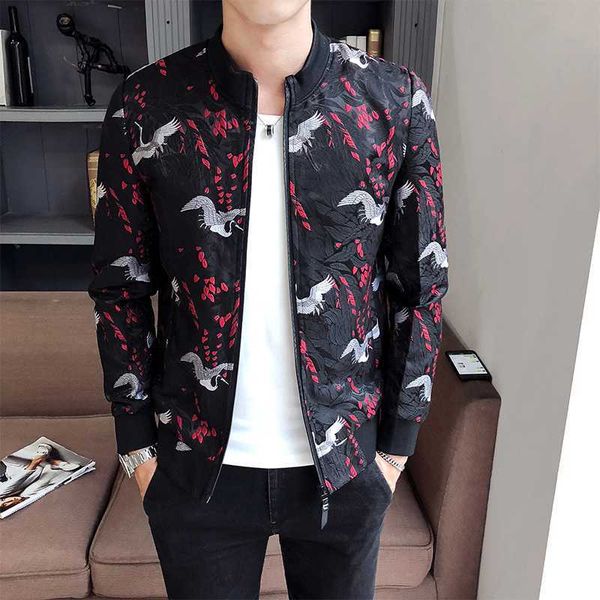 

black red jacquard floral jaqueta masculina slim fit bomber print vintage jacket club outfit men 3xl, Black;brown