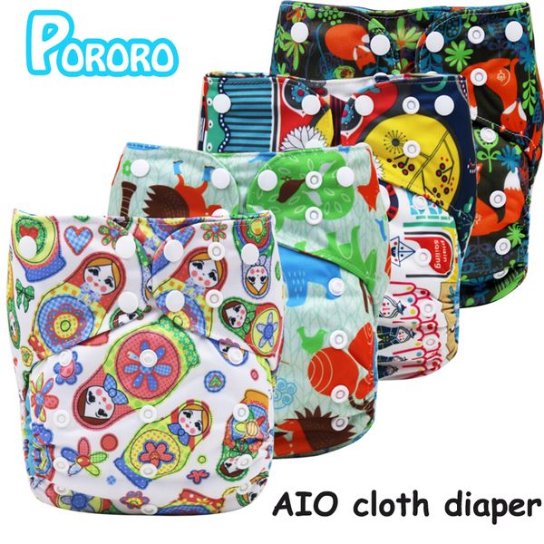 

pororo brand all one breathable cloth with 2 bamboo boosters, digital print aio reusable diaper nappies made in china
