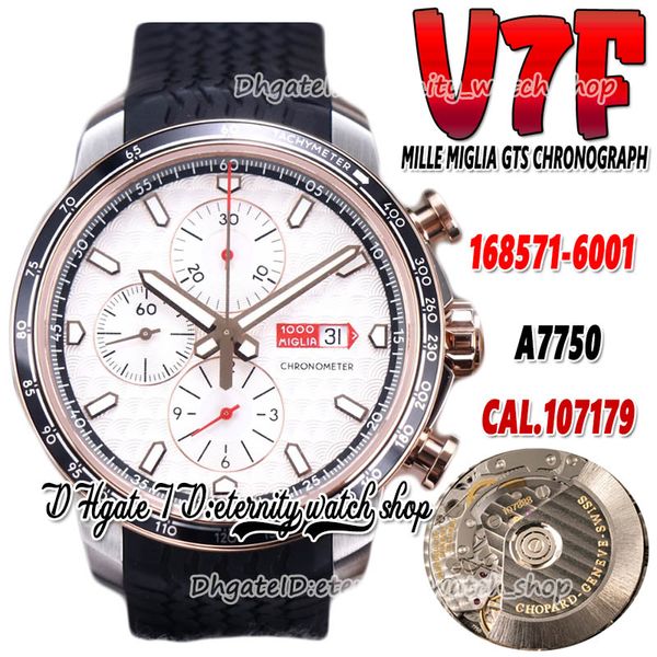 2022 V7F V2 168571-6001 ETA A7750 Automatik-Chronograph Herrenuhr, zweifarbiges Roségold, weißes Zifferblatt, Kautschukarmband, Edelstahlgehäuse, Upgrade-Version für Ewigkeitsuhren