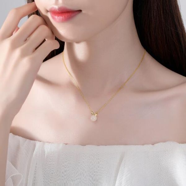 

s925 sterling silver inlaid natural hetian jade cute rabbit pendant necklace