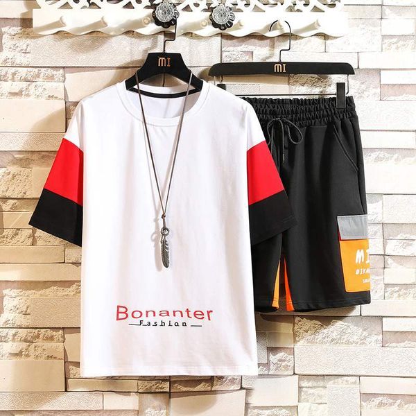 

summer streetwear men's tracksuit man short sleeve t shirts and sweatpants leisure suit men running sportswear two piece set, Gray