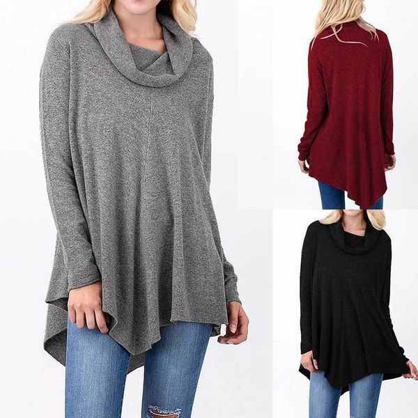 

2019 fashion women's blouse zanzea 2019 fashion asymmetrical hem turtleneck shirts ladies casual pullovers blusas tunic 5xl1, White