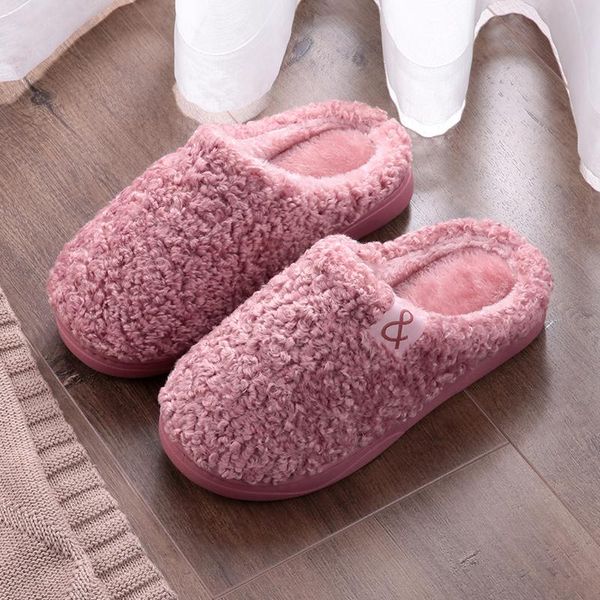 

women slippers winter non-slip soft winter warm house slippers cotton shoes warm fur indoor flats black pink grey female slipper