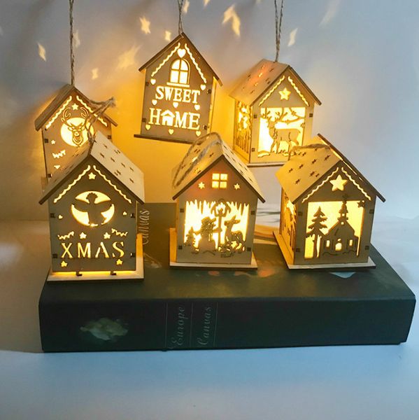 En son LED kabin Mini ışıklı kar evi gece lambası çocuk Noel hediyesi Noel dekorasyon Noel ağacı kolye, ücretsiz kargo