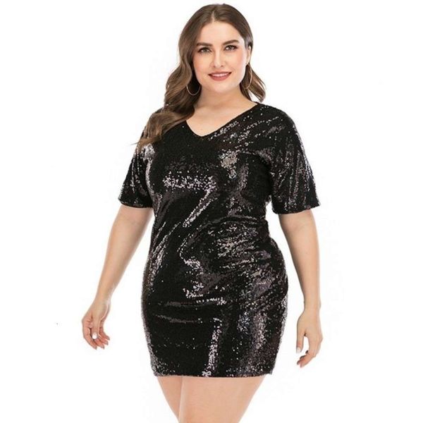 

short sheen2020 summer large women's v-neck sleeve sequin hip wrap drs, Black;gray