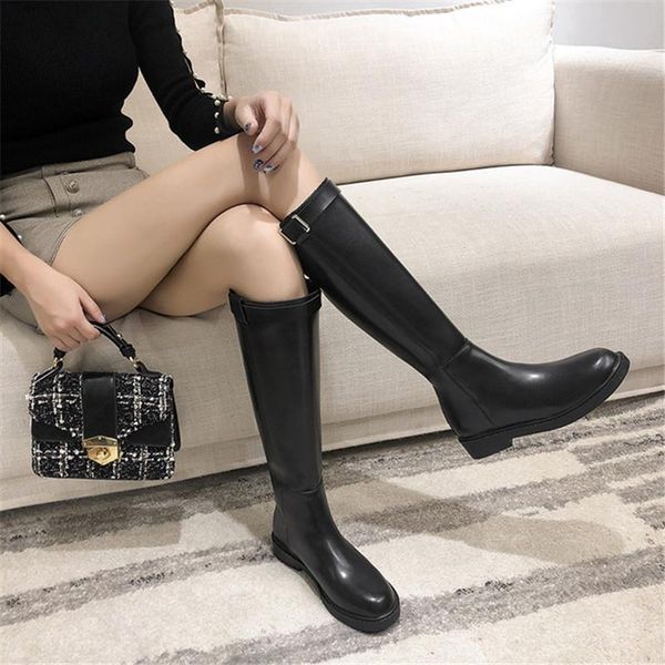 

boots women but knee knight boots 2020 autumn and winter new high riding plus velvet tube long leather r, Black