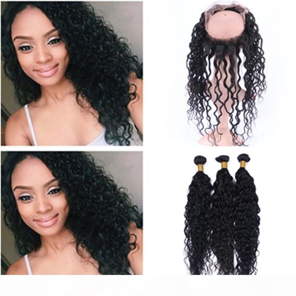 

deep curly malaysian human hair weaves with 360 lace frontal closure 22.5x4x2 curly virgin hair 3bundles with 360 full lace closure, Black;brown