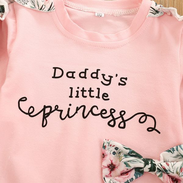 Neonata vestiti della neonata fissati maniche lunghe increspato Papà piccola principessa top fiore pantaloni fascia abbigliamento infantile Outfit LJ201223