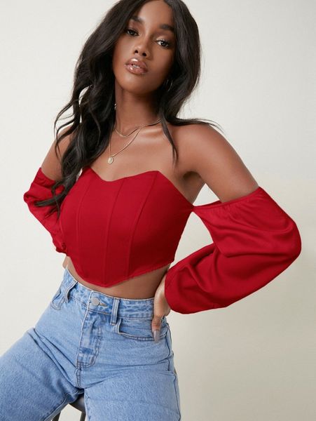 

binding trim lantern sleeve bardot t3fv#, White