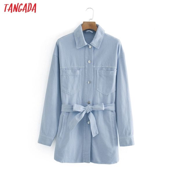 

tangada women blue cotton jackets oversized rivet pocket with slash autumn coat ladies streetwear ce671 201013, Black;brown