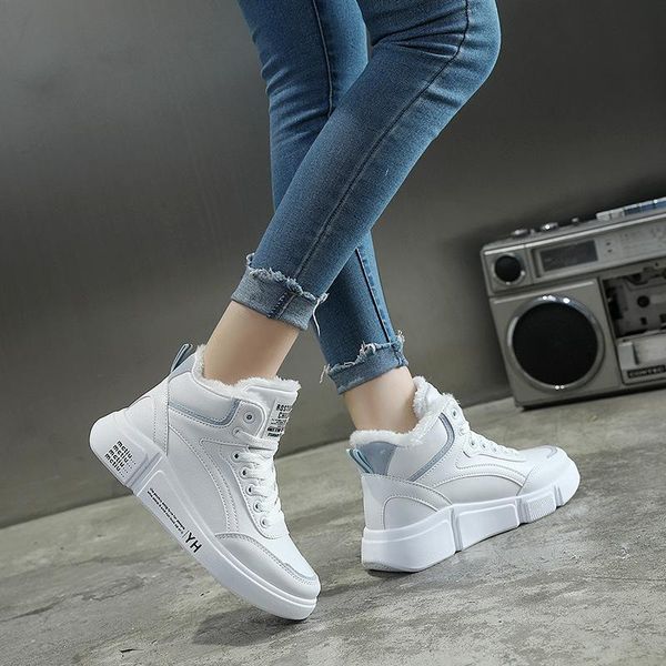 

boots winter women ankle boots warm pu plush winter woman shoes sneakers flats lace up ladies shoes women short snow, Black