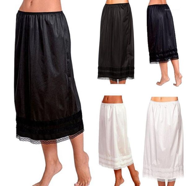 

skirts l-3xl plus size women ladies elastic waist slip womens lace long skirt underskirt petticoat extender gonne white skirts1, Black