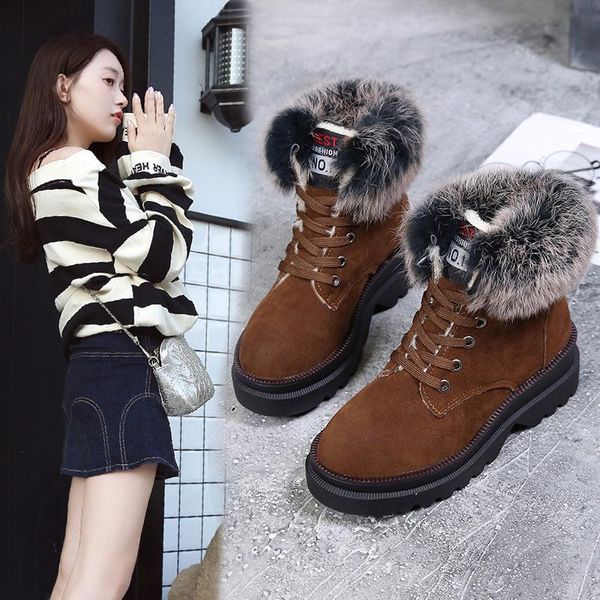 

junsrm snow boots woman winter shoes 2020 new plush warm fur women ankle boots black casual shoes platform martin boot