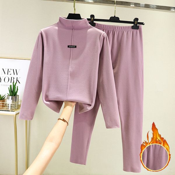 

autumn and winter double side plush ground women's de cashmere self heating autumn clothes and trousers large plush thickened warm suit, Black;brown