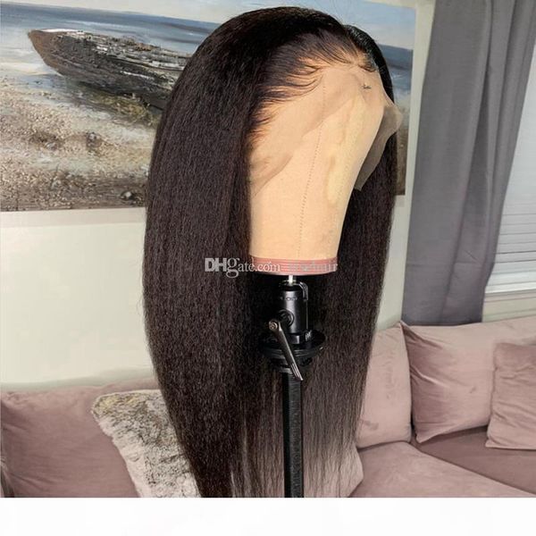 

kinky straight brazilian virgin human hair full lace wig pre plucked hairline lace frontal human hair lace wigs with baby hair, Black;brown