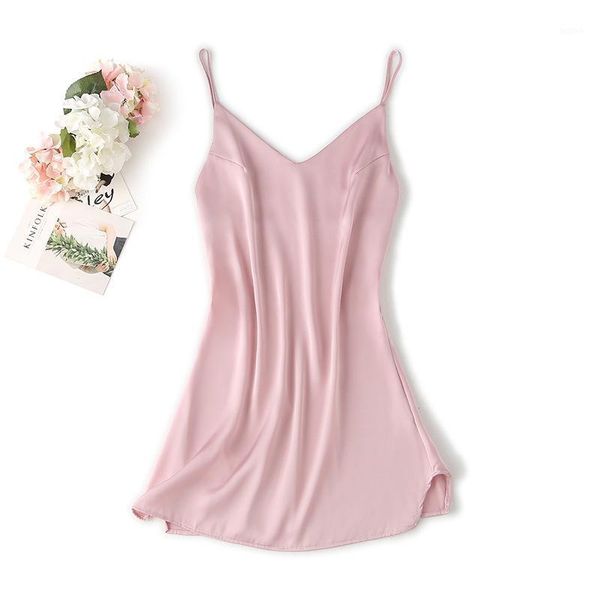 

women satin nightdress sleepwear silky spaghetti strap nightgown solid intimate lingerie home clothes soft sleep dress1, Black;red