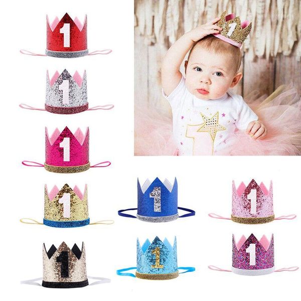 

baby shower 1st birthday decor party supply silver birthday crown party hats kids cute girl boy one year princess crown headband1