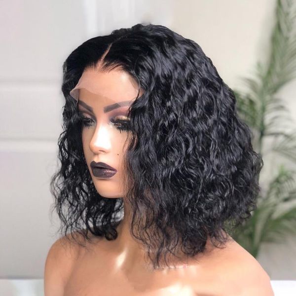 

lace front human hair wigs 13*4 brazilian curly human hair wig pre plucked with baby curly lace front wig with baby, Black;brown