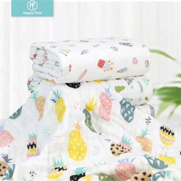 Счастливая флейта 6 слоев Муслин 100% хлопок Baby Swaddles мягкие новорожденные одеяла марля младенческая обертка Sleepsa LJ201014