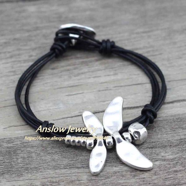 

ювелирные изделия anslow brand top мода качество ретро урожай drongfly кожаный браслет шарма обруча браслетов low0412lb qylqvs lottery2010, Golden;silver