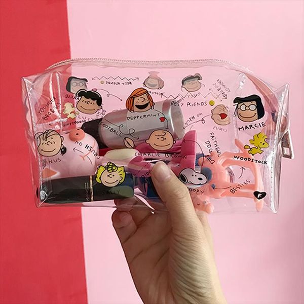 

cute cartoon girl makeup bag transparent women cosmetic bag pvc zipper makeup kit travel toiletry organizer beauty case holder