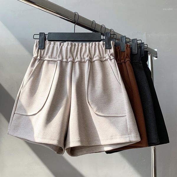 

simple women casual shorts body workout autumn winter warm elastic waist straight booty shorts loose wide leg egde short1, White;black