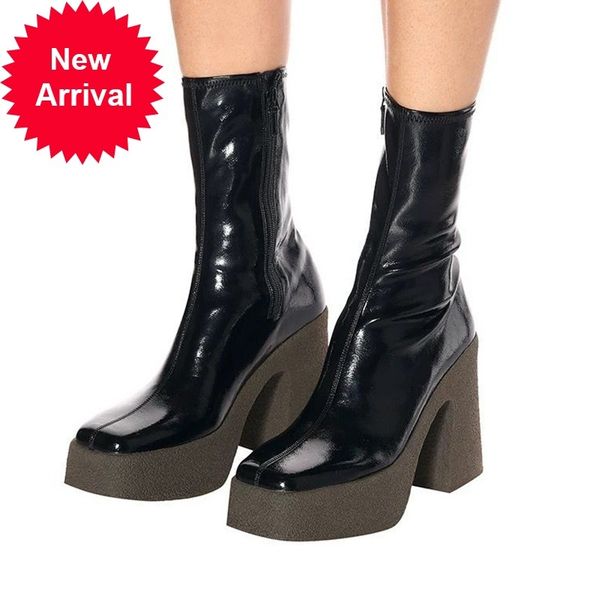 

2021 new marks elastic leather shoes for women ankle high gray balck boots long 40 3mus, Black