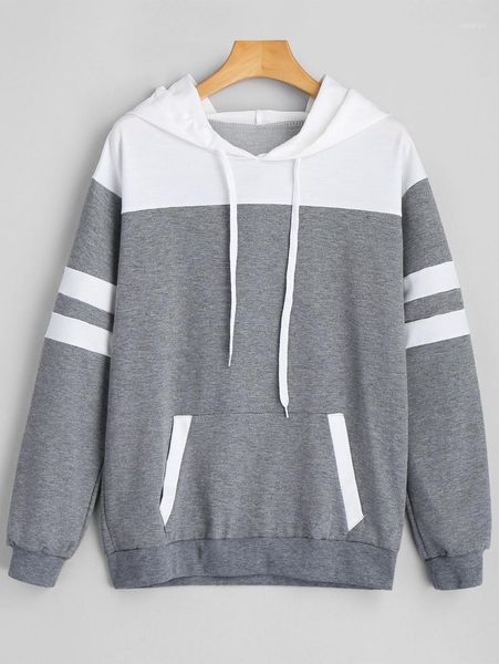 

zaful women front pocket striped hoodie drawstring full sleeve patchwork hooded pullovers casual 2018 autumn fashion female 1, Black
