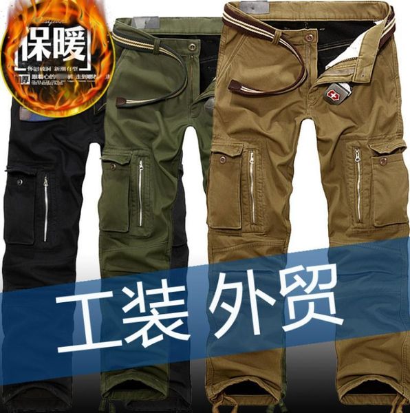 

tactical baggy cargo pants double layer plus velvet warm thermal trousers winter thick fleece casual pants men cotton1, Black