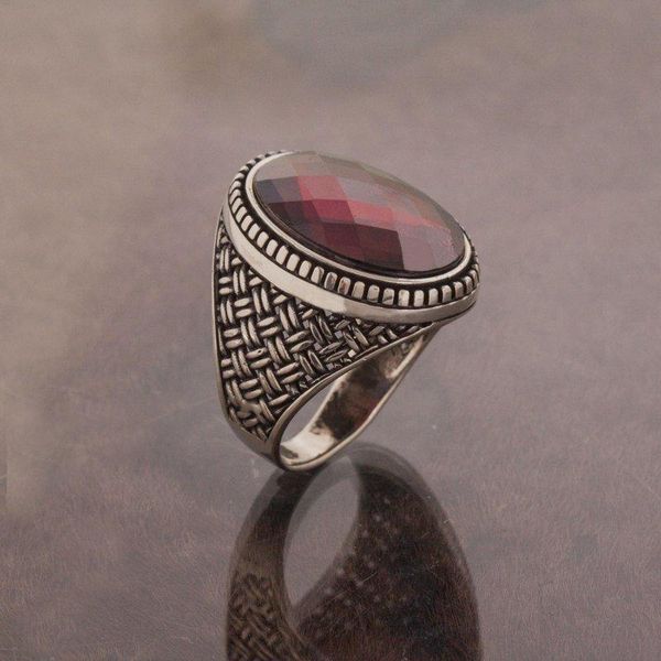 

cluster rings 925 sterling red zircon stone silver ring fashion turkish quality handmade jawelery, Golden;silver