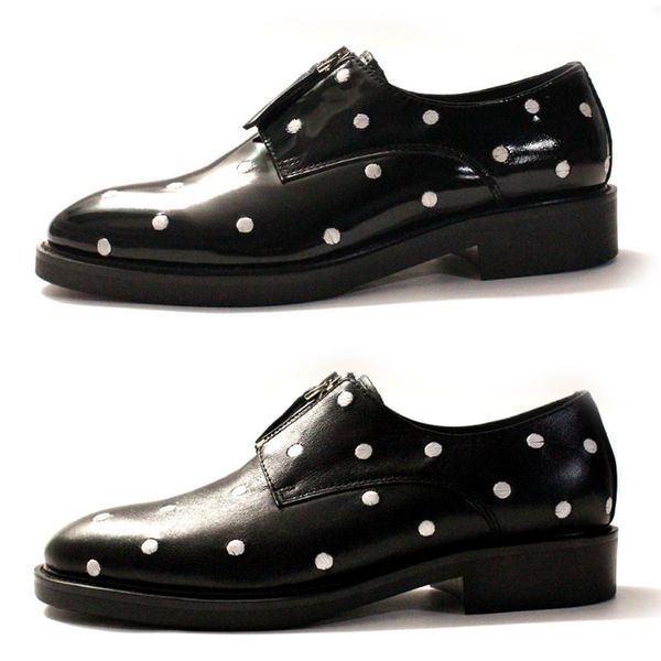 

fashion evening party zip oxfords wave point handmade full grain leather mens shoes, Black