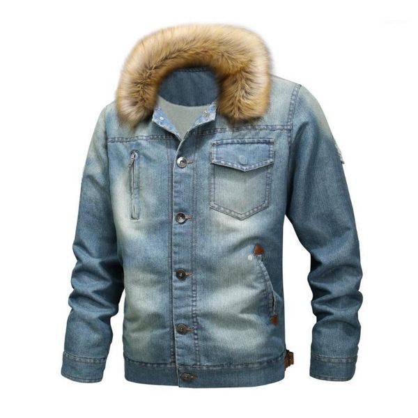 

nice autumn winter new men's denim jacket male men washed denim jackets velvet thickening fur collar jacket coats1, Black;brown