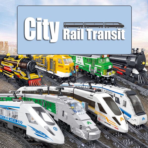 

technic city railway bricks set transit electric rc train building blocks fit remote control high speed train playmobil toys kid 1008