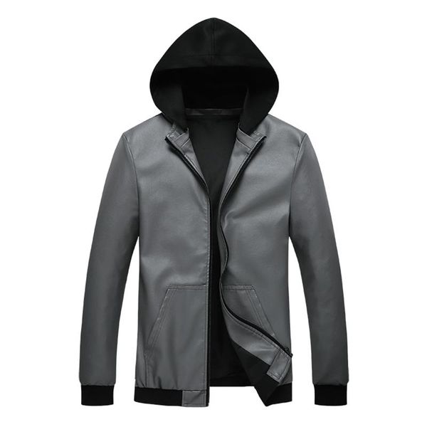 

legible men's leather jackets autumn casual motorcycle pu jacket men hooded leather coats mens brand clothing, Black