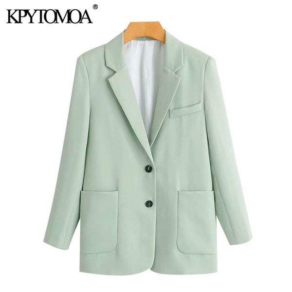 

kpytomoa women fashion office wear single breasted blazers coat vintage long sleeve pockets female outerwear chic 201102, White;black
