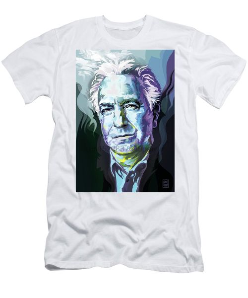 

allan rickman portrait in blue mens t-shirt sport hooded sweatshirt hoodie