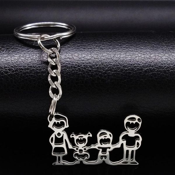 

2020 fashion new family stainless steel key rings jewelry boy and girl silver color keychain gifts chaveiros k7641b