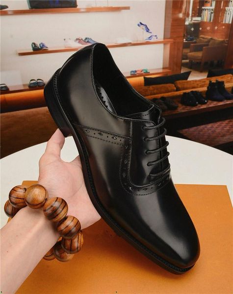

men formal shoes brogues oxford genuine leather dress shoes spring summer office shoes elegant brand wedding shoe, Black