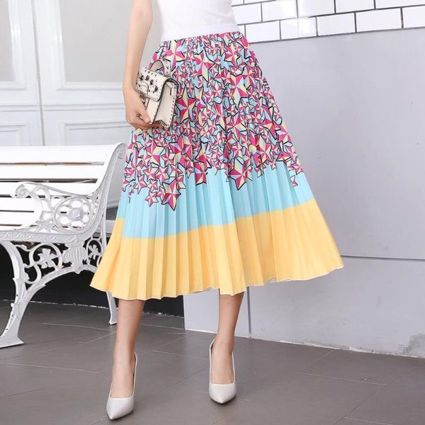 

women loose colorful skirt fashion summer comfortable casual female skirts patchwork printing skirt mujer faldas 2020 #t1g1, Black