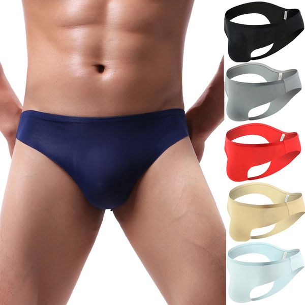 

2019 new mens underwears men's soft briefs underpants pure color breathable patchwork ice-silk underwear, Black;white