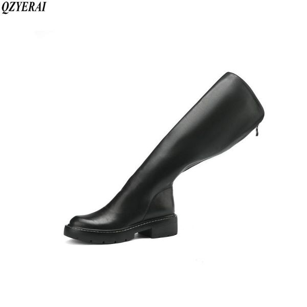 

новое поступление зимних женщин сапоги природных подлинные мотоциклов сапоги кожаные вестерн наклонный налить складки женский снег, Black