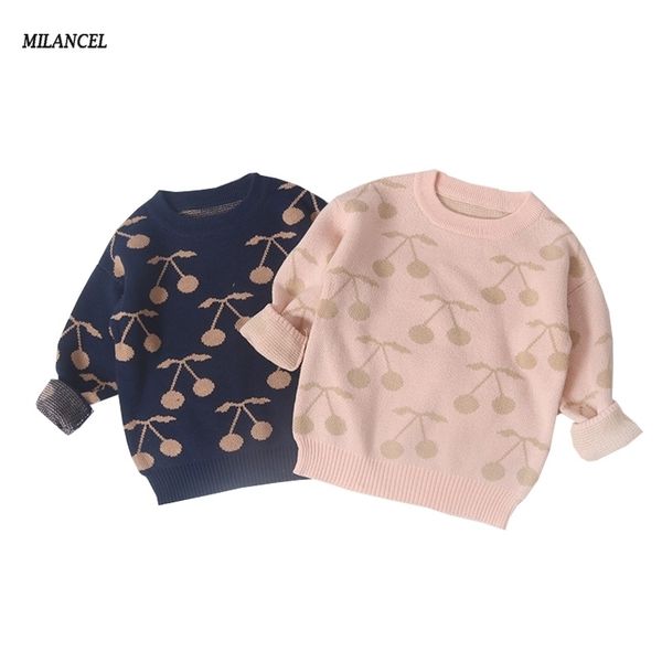 

milancel kids clothing new girls sweaters cherry pattern sweater for boys long sleeve girls knitwear boys pullover y200901, Blue