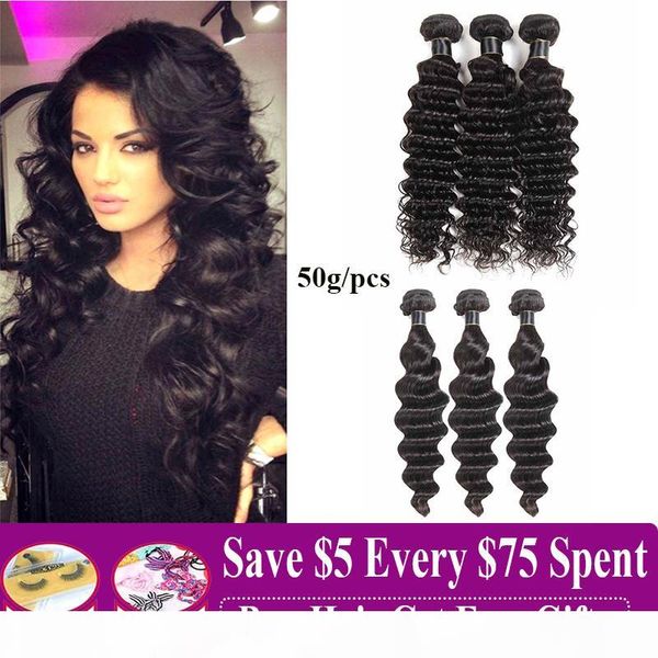 

8-26 inch human hair bundles 3 4 5 6pcs peruvian malaysian straight human hair extensions loose deep water wave 50g pcs hair weave, Black