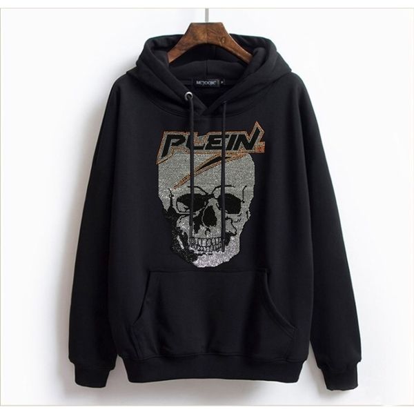 

2020 new arrival skulls shining crystals diamond hoodies long sleeve casual men cotton pullovers autumn winter y1107, Black