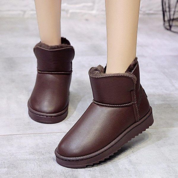 

2020 fashion short plush women short boots slip on warm winter snow boots women round toe pu flat ankle for flats, Black