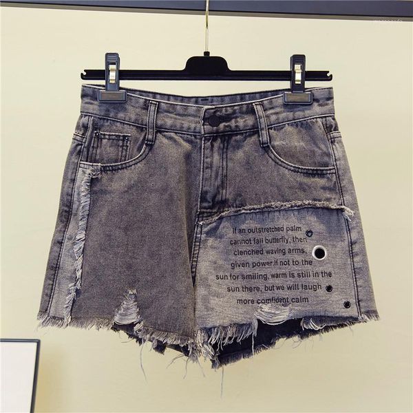 

hole tassel print letter female fashion casual summer cool women denim short high waist wide legs plus size short jeans1, White;black