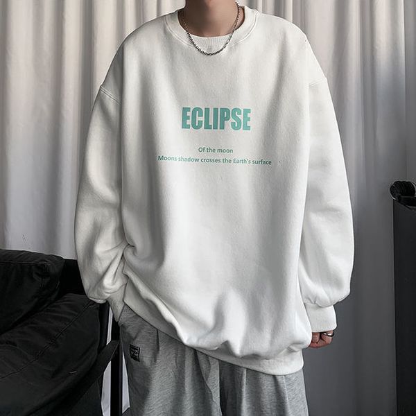 

2021 new hong kong wind around the neck sweater plus velvet thick male jacket loose base student coat o5mf, Black