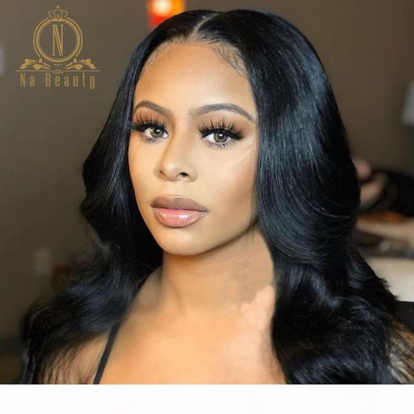

180 density body wave lace front wig transparent lace frontal wigs t part front human hair wigs for black women nabeauty, Black;brown