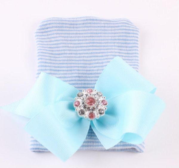 

hair accessories cute born baby girl boys soft bowknot hats pink blue white winter warm stripe caps beanie hat, Slivery;white
