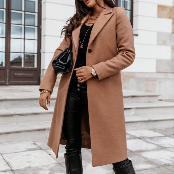 

2021 autumn and winter women's plus size new woolen coat mid-length loose thick coat korean fashion solid overcoat, Black